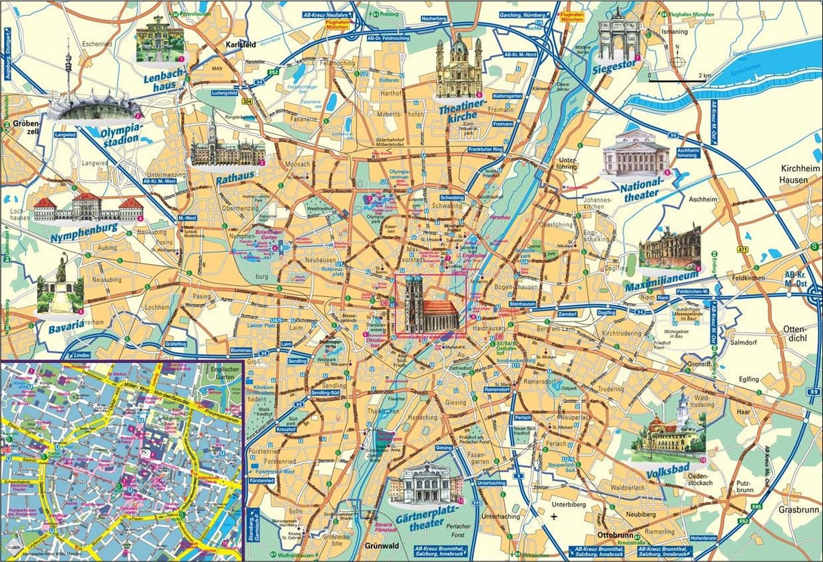 city karte minhenē, vācijā